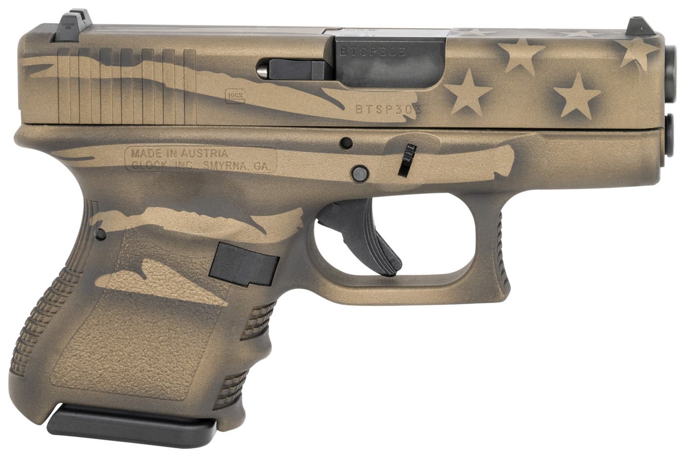 104368-default-l Glock 26 Gen3 Subcompact 9mm Pistol with Coyote Battle Worn Flag Cerakote Finish
