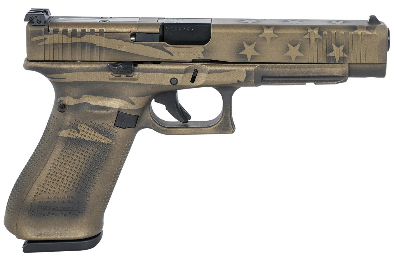104453-default-l Glock 34 Gen5 MOS 9mm Pistol with Coyote Battle Worn Flag Cerakote Finish