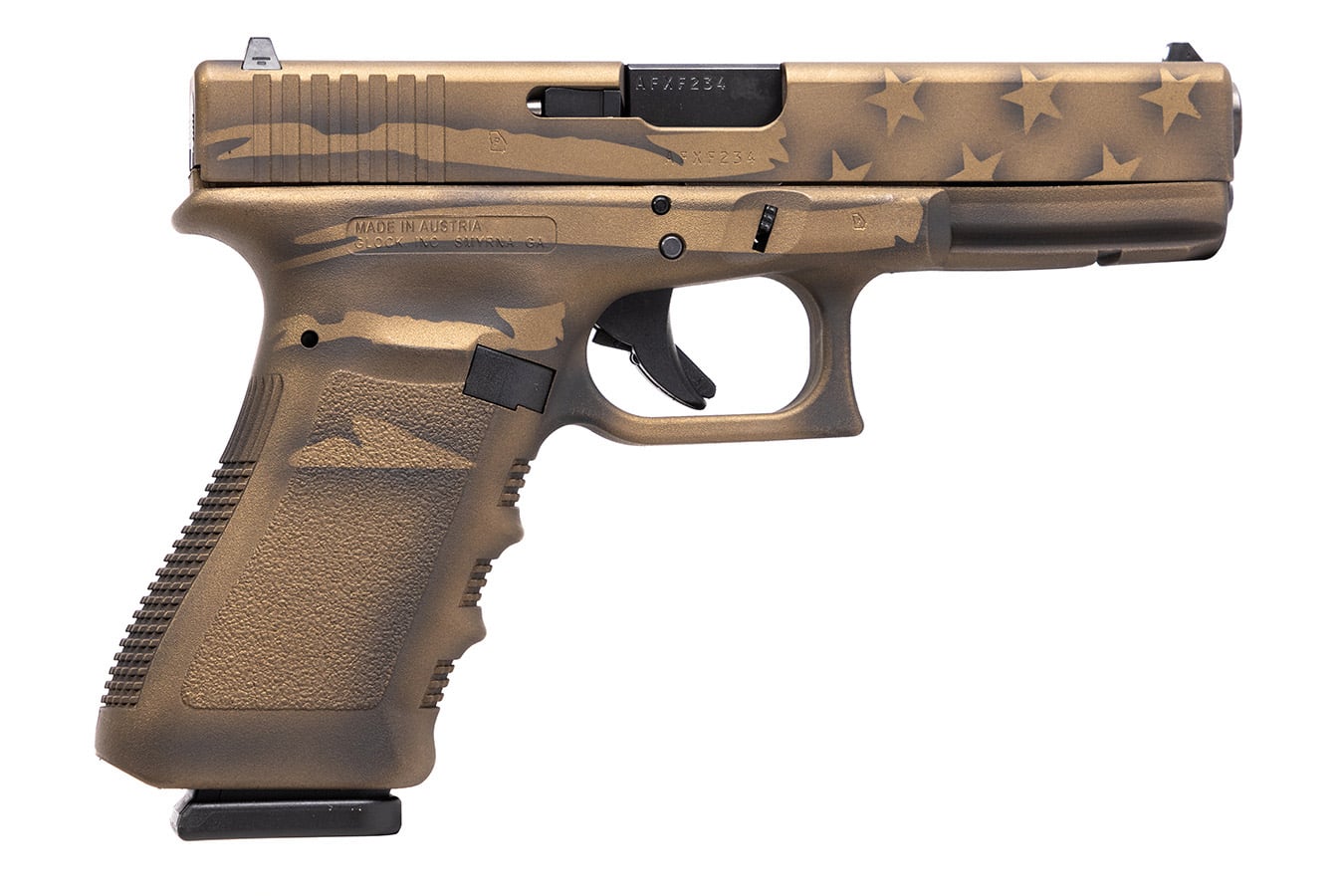 104988-default-l Glock 17 Gen3 9mm Pistol with Coyote Battle Worn Flag Cerakote Finish