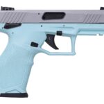 Taurus TX22 22LR Rimfire Pistol with Cyan Frame and Satin Nickel Slide