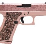 Glock 43X 9mm Pistol with Rose Gold Glitter Slide and Colored Frame w/ Vintage Design