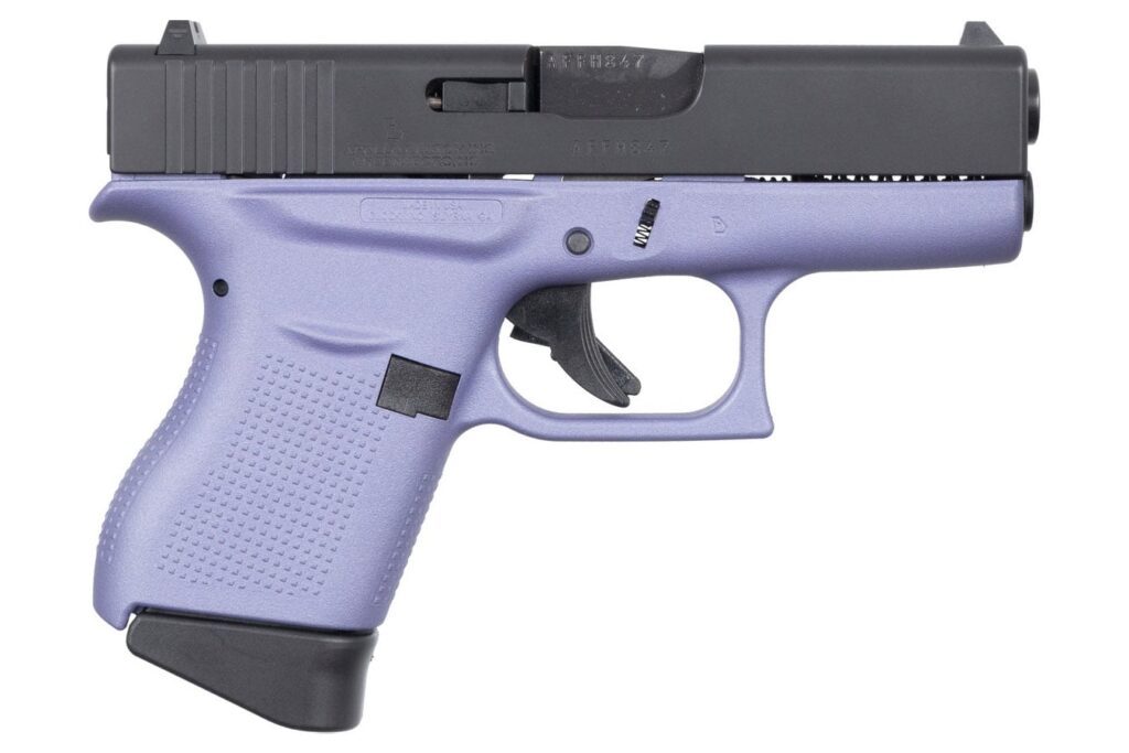 Glock Model 43 9mm Pistol with Orchid Frame and Black Slide