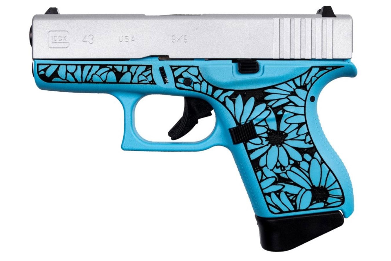137722-default-l Glock 43 Miss Daisy 9mm Semi-Auto Pistol with Raspberry Blue Engraved Frame and Cerako
