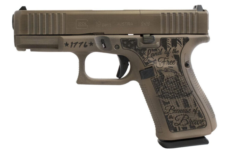 Glock 19 Gen5 MOS 9mm Pistol with Distressed FDE Old Glory Finish