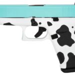 Glock 48 9mm Slim Compact PIstol with Cerakote Cow Frame and Blue Cerakote Slide