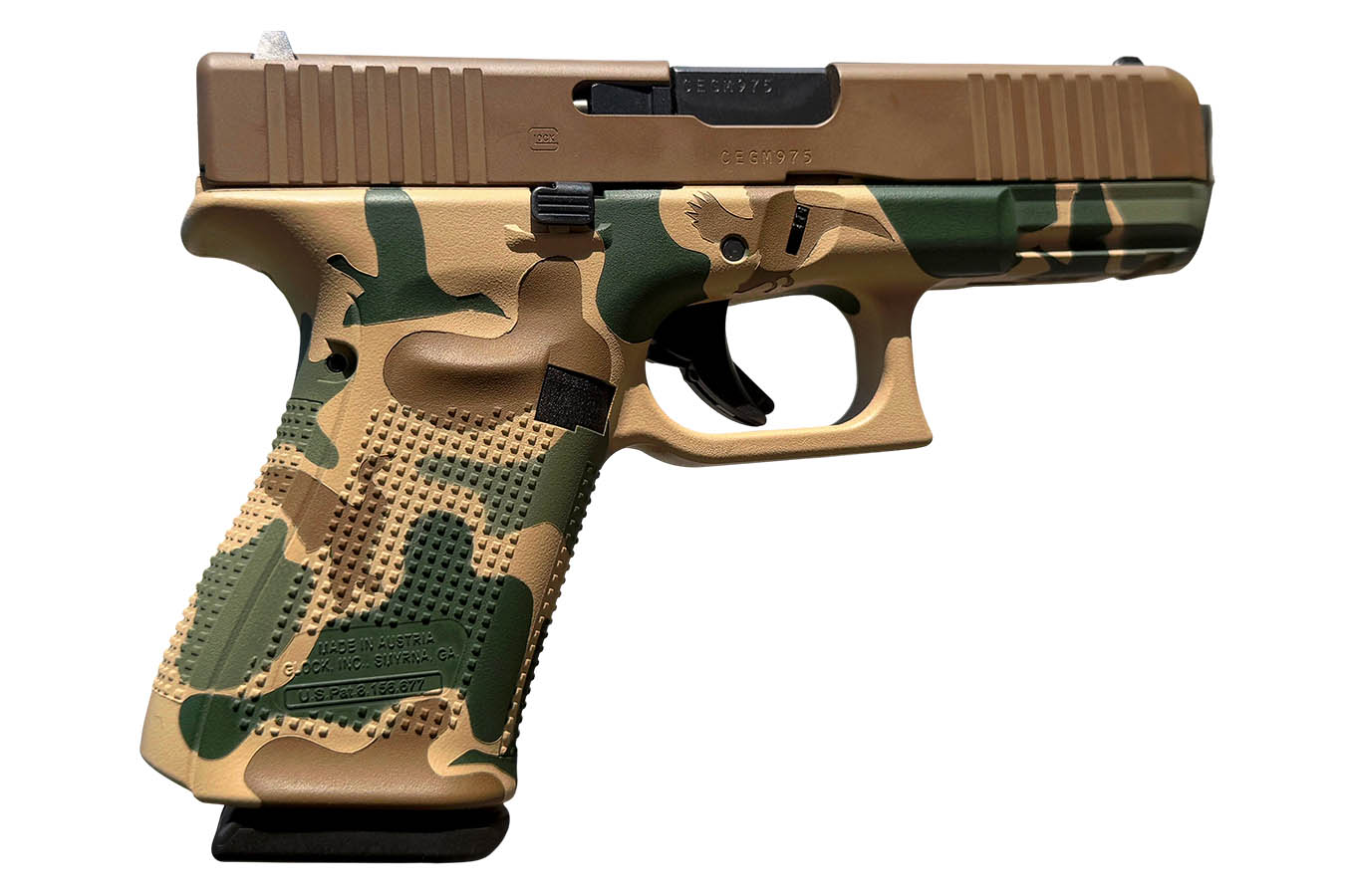 162361-default-l Glock 19 Gen5 Compact 9mm Pistol with Vintage Brown Cerakote Slide and Camo Frame