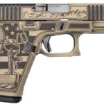 Glock 19 Gen5 MOS 9mm Pistol with Battlefield Cross Black/Tan Engraved Finish