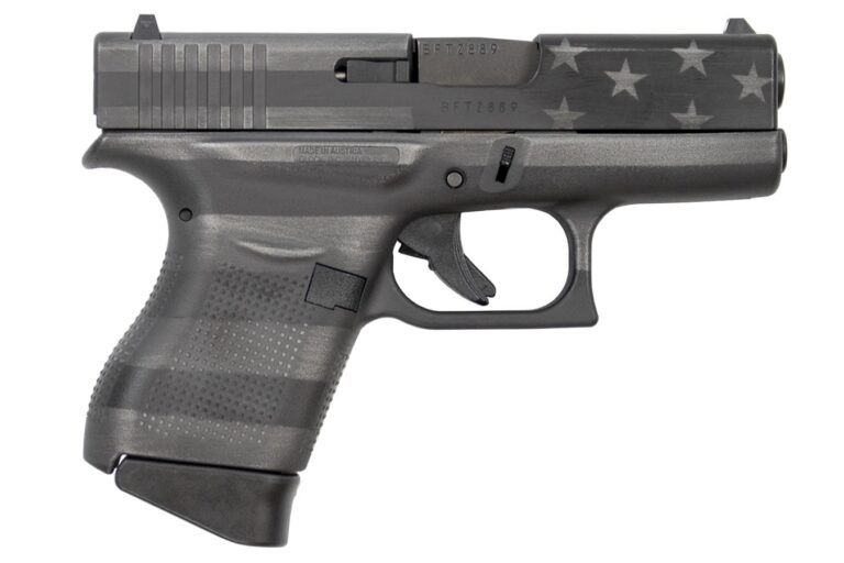 Glock 43 9mm Black and Gray Single Stack Pistol with American Flag Slide
