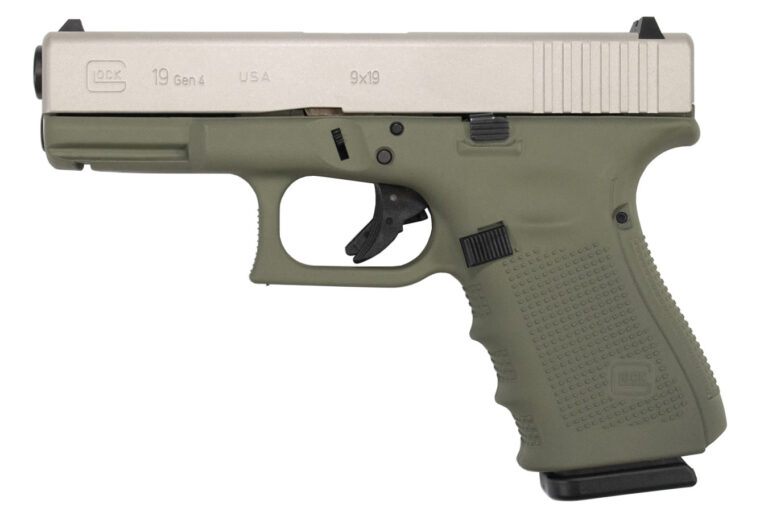 Glock 19 Gen4 9mm 15-Round Pistol with Forest Green Frame and Shimmering Cerakote Alum