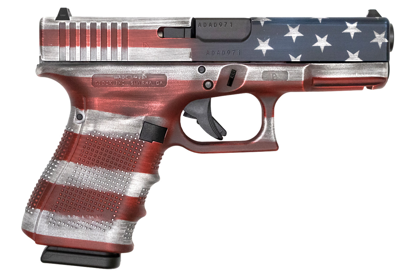 58536-default-l Glock 19 Gen4 9mm 15-Round Pistol with American Flag Battleworn Cerakote Finish (Made