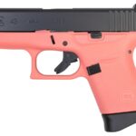 Glock 43 9mm Single Stack Pistol with Coral Cerakote Frame and Elite Black Cerakote Sl