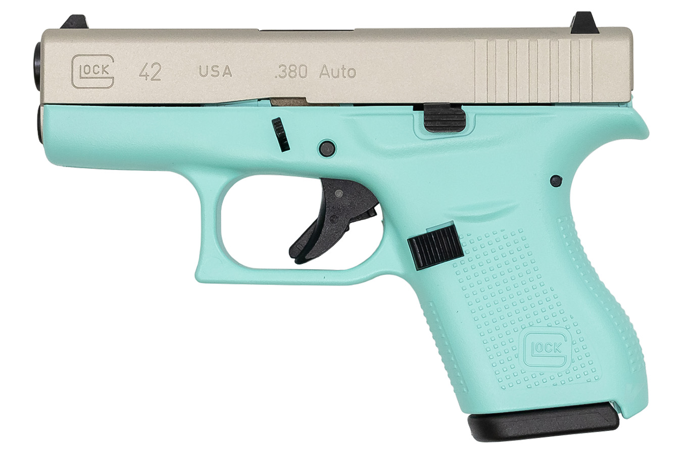 82382-default-l Glock 42 380 ACP Single Stack Pistol with Robbins Egg Blue Frame and Aluminum Cerakote Slide