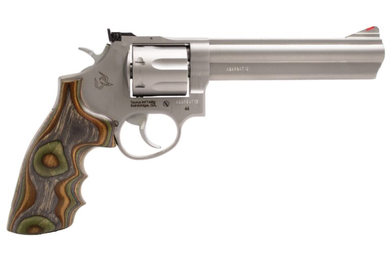 Taurus Model 66 357 Magnum Stainless Revolver with Laminated Camo Wood Grips and 6-Inch