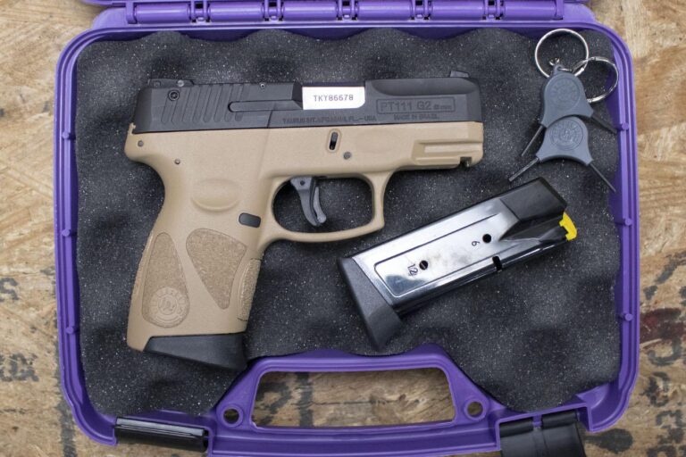 Taurus PT111 G2 Millennium 9mm Police Trade-In Pistol with Tan Frame, Case, and Two Magazines