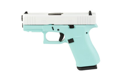 Glock 43X 9mm Pistol with White Slide and Robin Egg Blue Frame