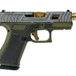 Glock 43X MOS 9mm Optic Ready Pistol with Green Tarpon Finish and Gold Threaded Barrel