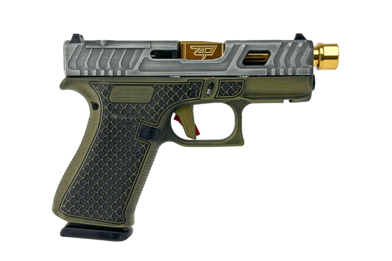 Glock 43X MOS 9mm Optic Ready Pistol with Green Tarpon Finish and Gold Threaded Barrel