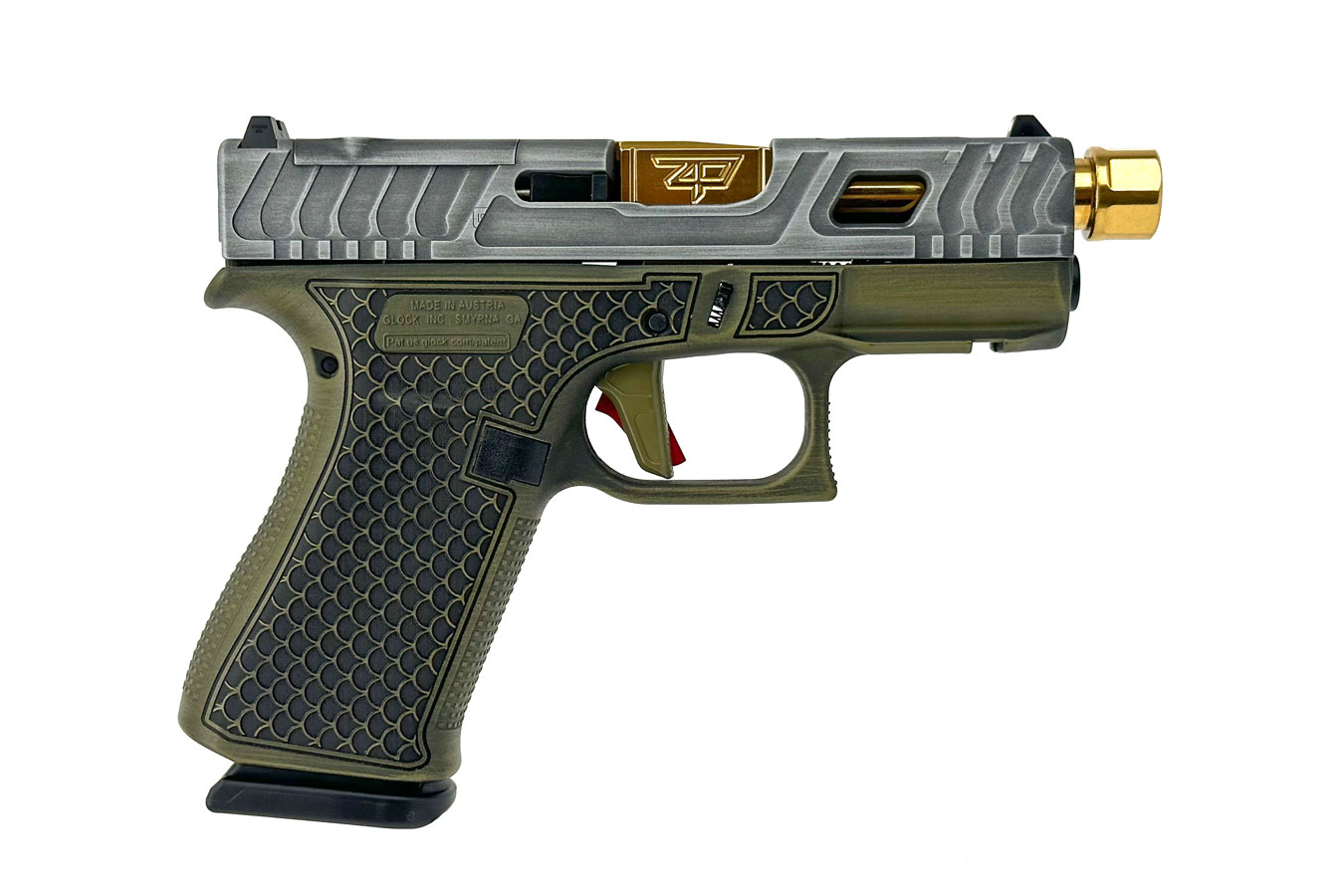 151857-default-l Glock 43X MOS 9mm Optic Ready Pistol with Green Tarpon Finish and Gold Threaded Barrel