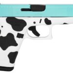 Glock 48 Gen5 9mm Pistol with Cow Print Frame and Robins Egg Blue Cerakote Slide