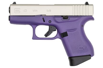 Glock 43 9mm Carry Conceal Pistol with Cerakote Purple Grip Frame and Shimmering Alumi