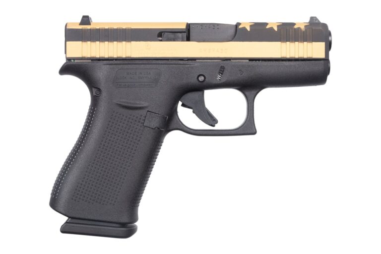 Glock 43X 9mm Semi-Auto Pistol with Matte Black Frame and Cerakote Gold Custom Stars a