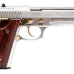Taurus PT92 9mm Stainless Semi-Auto Pistol with Wood Grips and Gold Accents