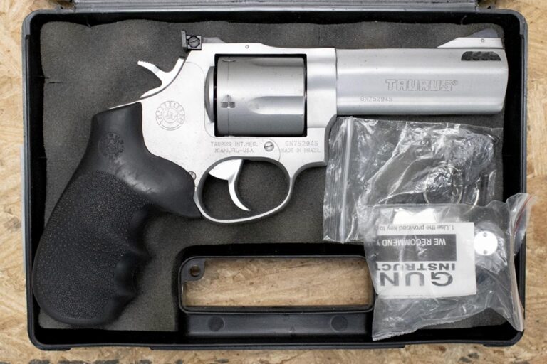Taurus Tracker 44 Magnum Police Trade-In Stainless Revolver with Hogue Grips and Case