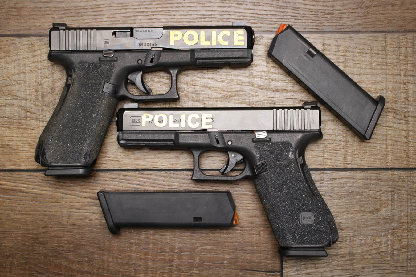 166638-default-l Glock 17 Gen5 9mm Police Trade-in Pistol with Night Sights, Police Markings and Stippling (Good Condition)