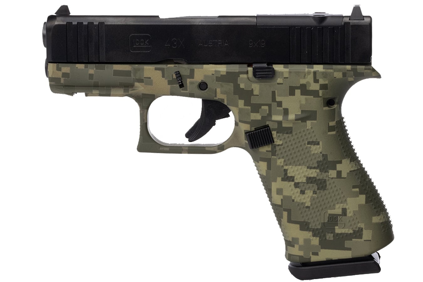 168525-default-l Glock 43X MOS 9mm Optic Ready Pistol with Distressed Green Camo Finish