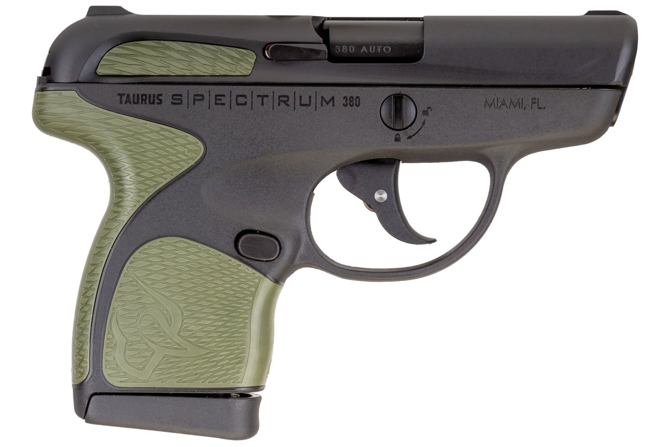 69977-default-l Taurus Spectrum .380 Auto Black Pistol with Army Green Grips