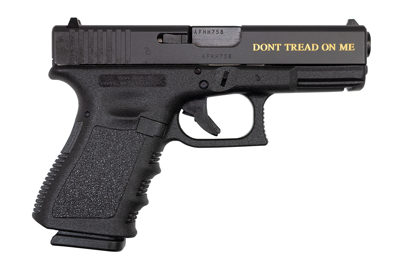 92160-default-l Glock 19 Gen3 9mm with Gadsen Flag and Don't Tread on Me Gold Engraving